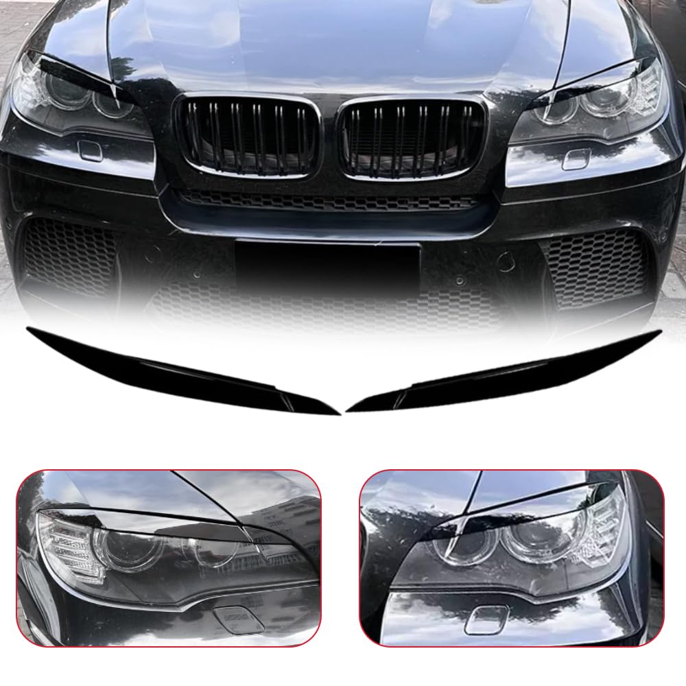 Scheinwerfer-Augendeckel, glänzend schwarz, Autoscheinwerfer-Augenbrauen, 2 Stück, Augenbrauen Abdeckungen Augenlider Abdeckungen kompatibel mit BMW X6 E71 E72 2008-2014