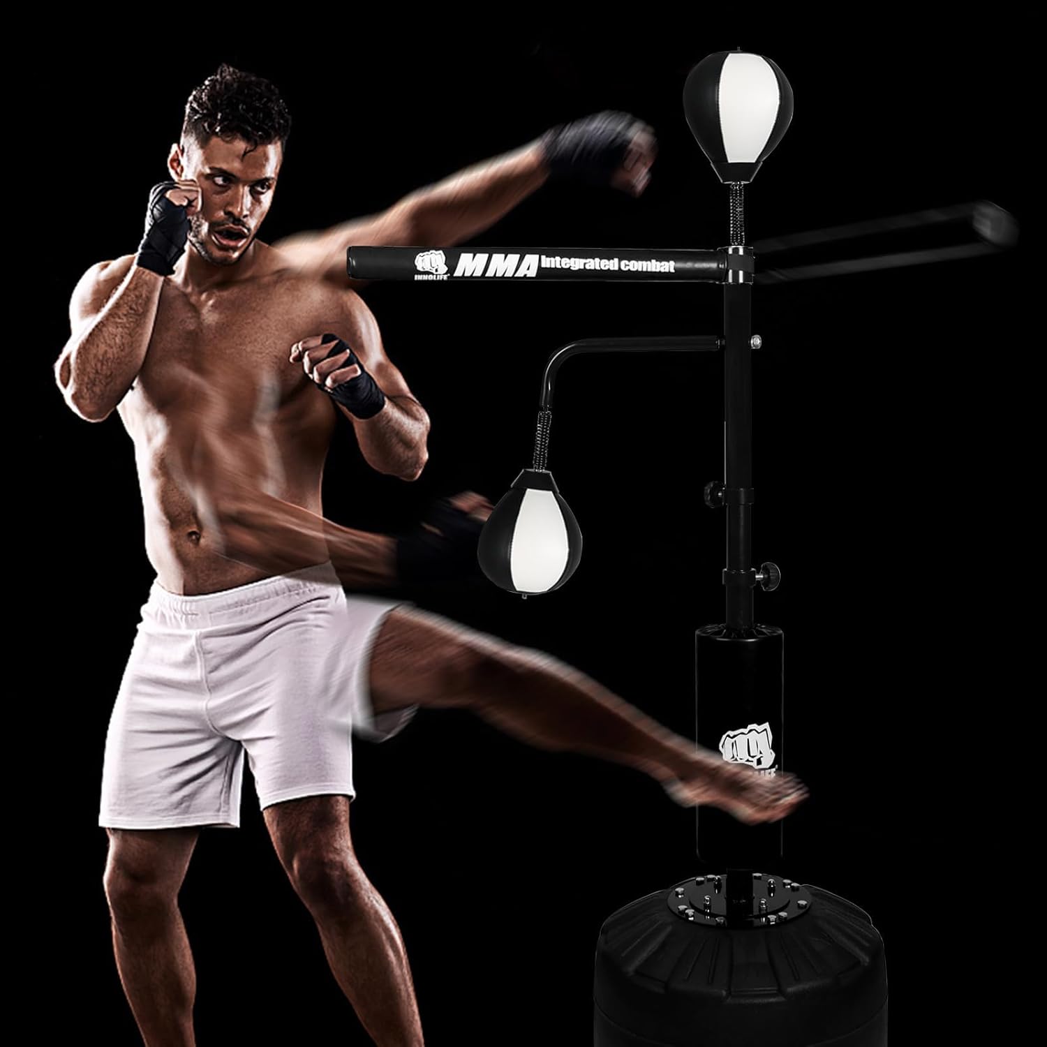82IN Boxing Speed Trainer - Featuring Punching Bag Spinning Bar, Training Boxing Ball with Reflex Bar, Adjustable, and Suitable for Adults (Black White) - Image 6