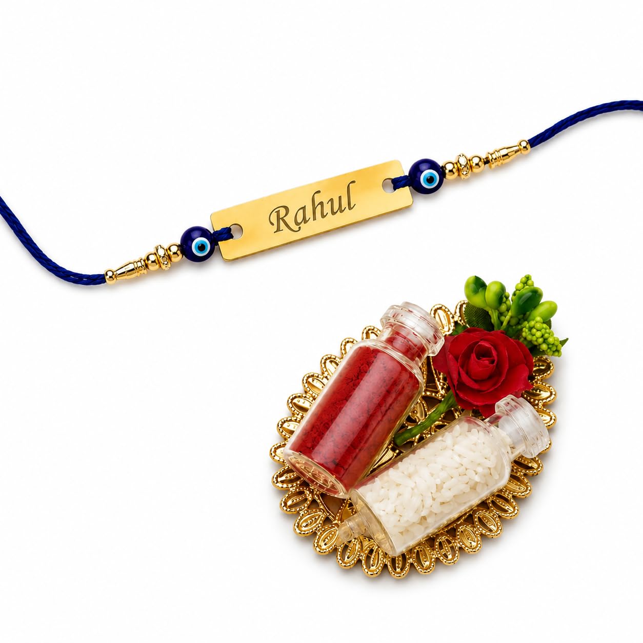 Personalized Evil Eye Name Rakhi for Brother | Custom Engraved Metal Rakhi | Raksha Bandhan Gift for Bhai-image-33
