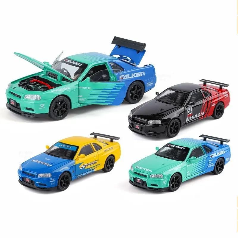 Image of 1:32 Scale Nissan Skyline GTR Alloy Diecast Pullback Metal Car Toy with Sound Light & Opening Doors - Best Gift Toy for Kids | Color As Per Stock