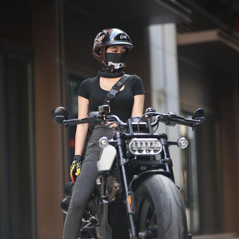 Retrò Mezzo Casco, Adulto Uomini Donne Stile Tedesco Casco a Faccia Aperta, Personalità Harley Caschi Motociclisti, ECE/DOT Certificato, per Scooter Incrociatore Chopper Moto