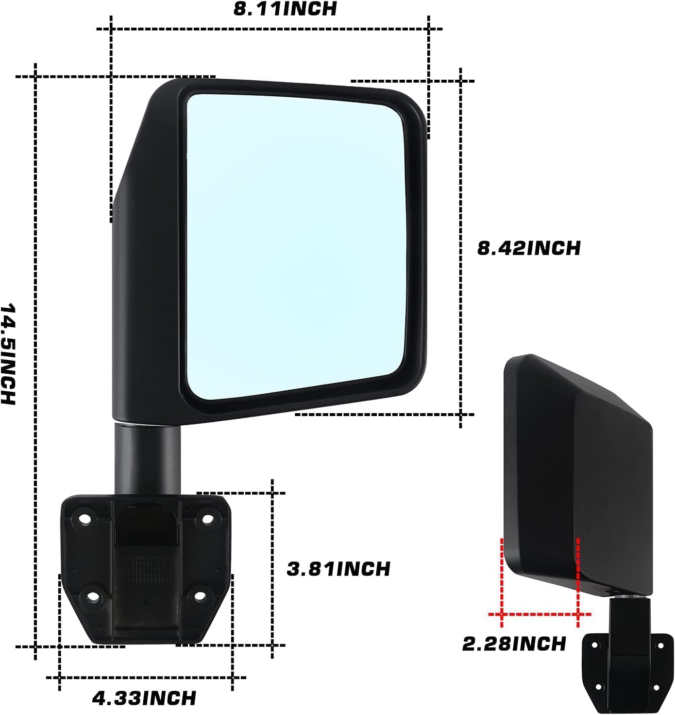 MAIKER Mirrors for Half Doors Fits with Tubular Doors Side View Mirror Reflection Mirrors Compatible with 2007-2025 Jeep Wrangler JK JL Gladiator JT & 1987-1995 Jeep Wrangler YJ - Image 2