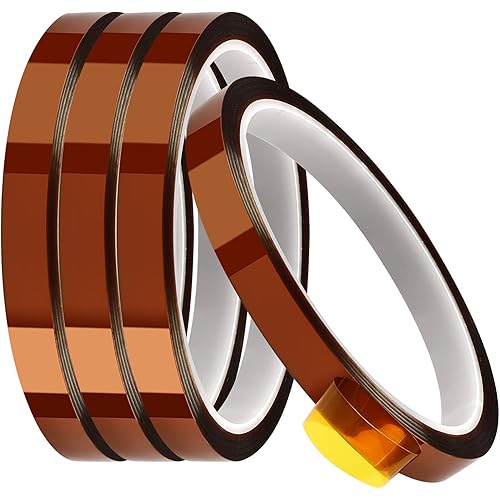 Heat Tape, 4 Rolls High Temperature Heat Resistant Tape, Adhesive Heat Tape for Sublimation, Heat Press, Electronics, Soldering, Circuit Board, 10mm x33m(108ft)