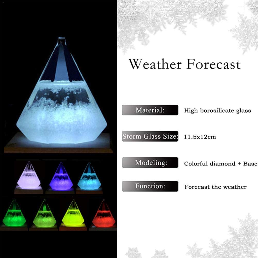 urben life Storm Glass, Barometer Weather Forecast Bottle with Wooden Base Small Weather Station, Crystal Desktop Decorative Bottle