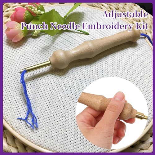 Image of 32Pcs Punch Needle Embroidery Kit,Punch Needle kit for Beginners,Adjustable Punch Needle Embroidery Kit,Wooden Handle Embroidery Pen Kits,Big Eye Embroidery Needles for Adults