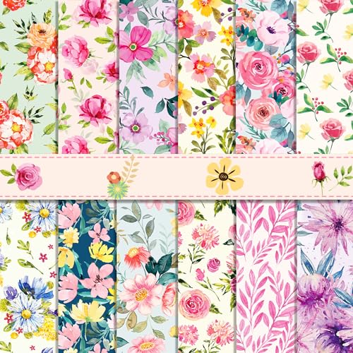 VIVIQUEN 24 Pack Floral Pattern Double-Sided Paper, 12-inches Flower Textured