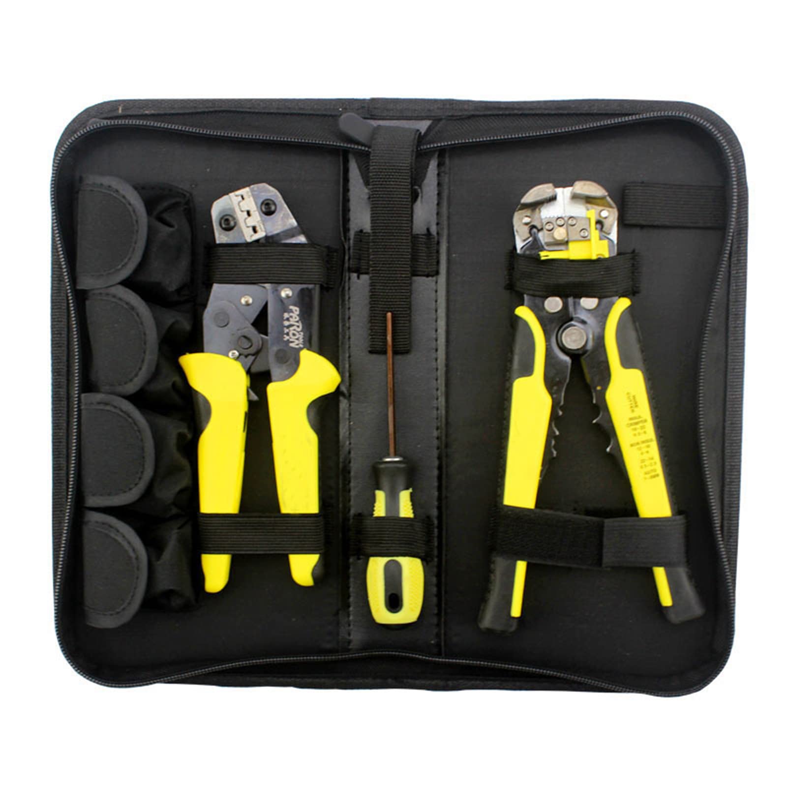 Kit de herramientas de crimpado de trinquete 8 piezas - Alicates de crimpado + pelacables + 4 piezas de herramientas de crimpado de troquel intercambiables + bolsa de lona + destornillador