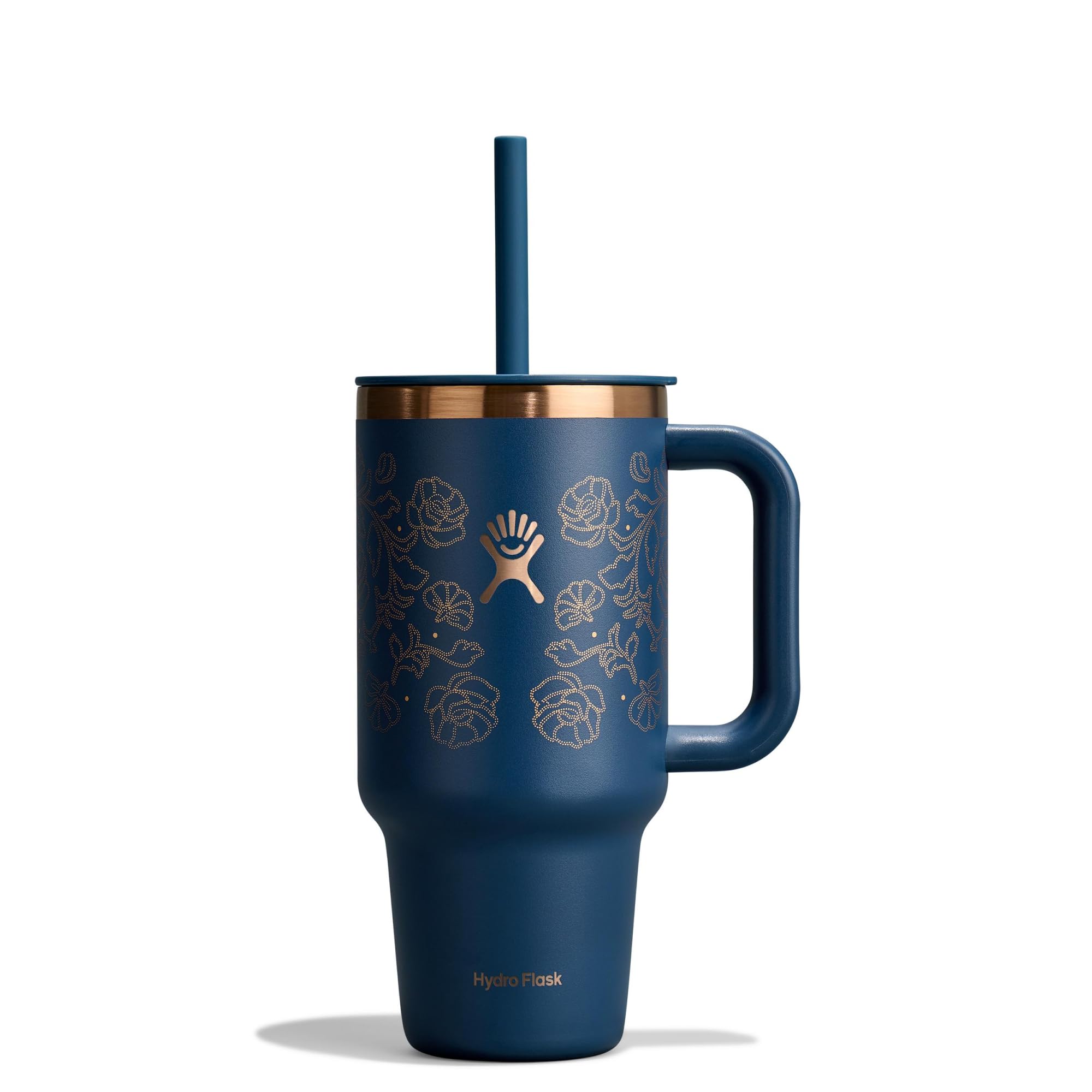 Hydro Flask - Travel Tumbler 946 ml (32 oz) with Closable Press-in Straw Lid - Stainless Steel - Double Wall Vacuum Insulated - Splash Resistant lid - Western Dark Blue