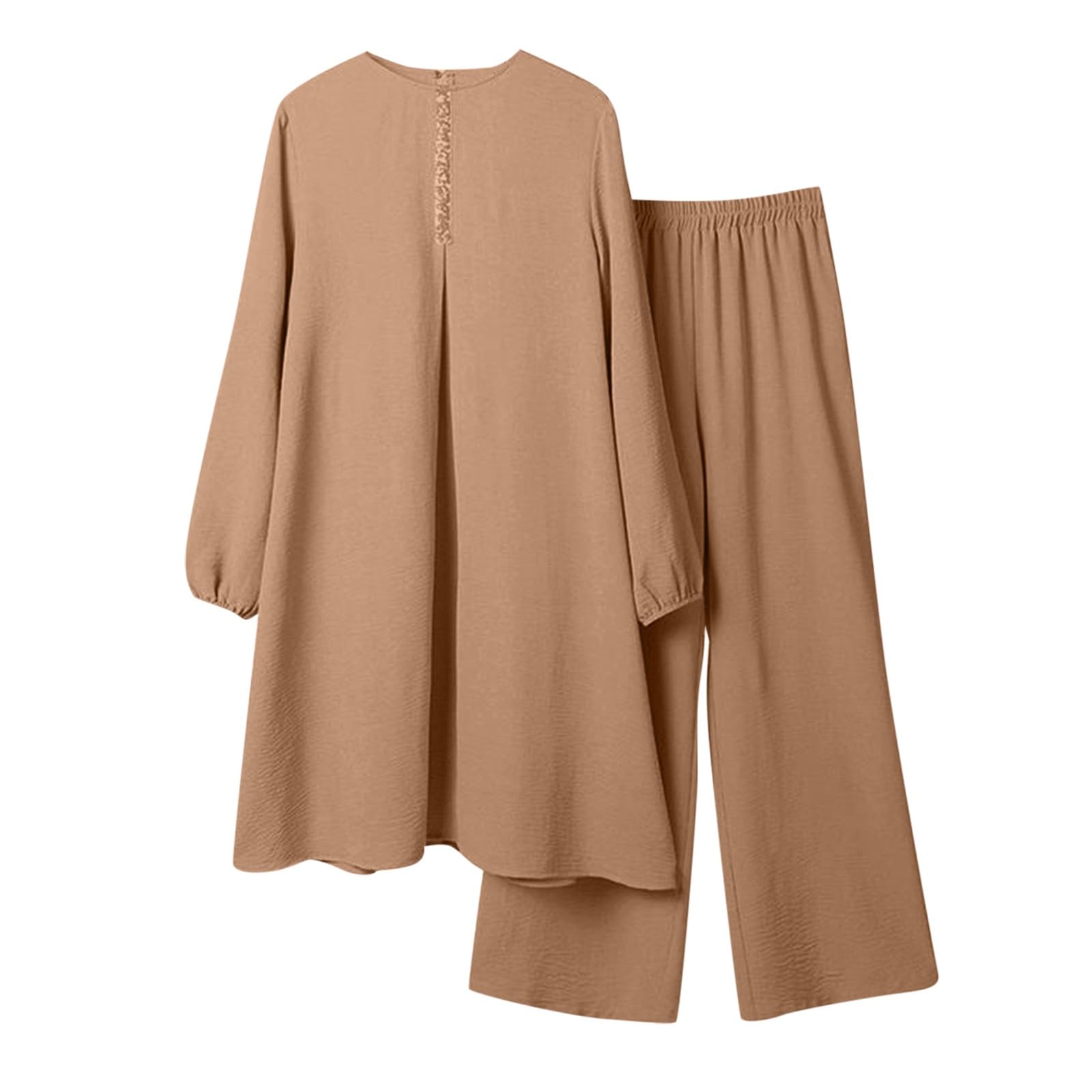 Generisch Damen Muslimische 2-Teilige Sets Langarm Button Down Hemd Hose Abaya Freizeitkleid Dubai Outfits Gebetskleidung Frauen Türkisch Lang Kleider Set Islamische Burka Muslim Kleidung