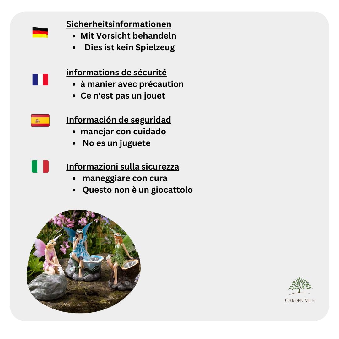 Garden Mile Set di 3 statue fatate da giardino a energia solare, con faretti a energia solare, impermeabili, a LED, per giardino, vialetto, prato, patio
