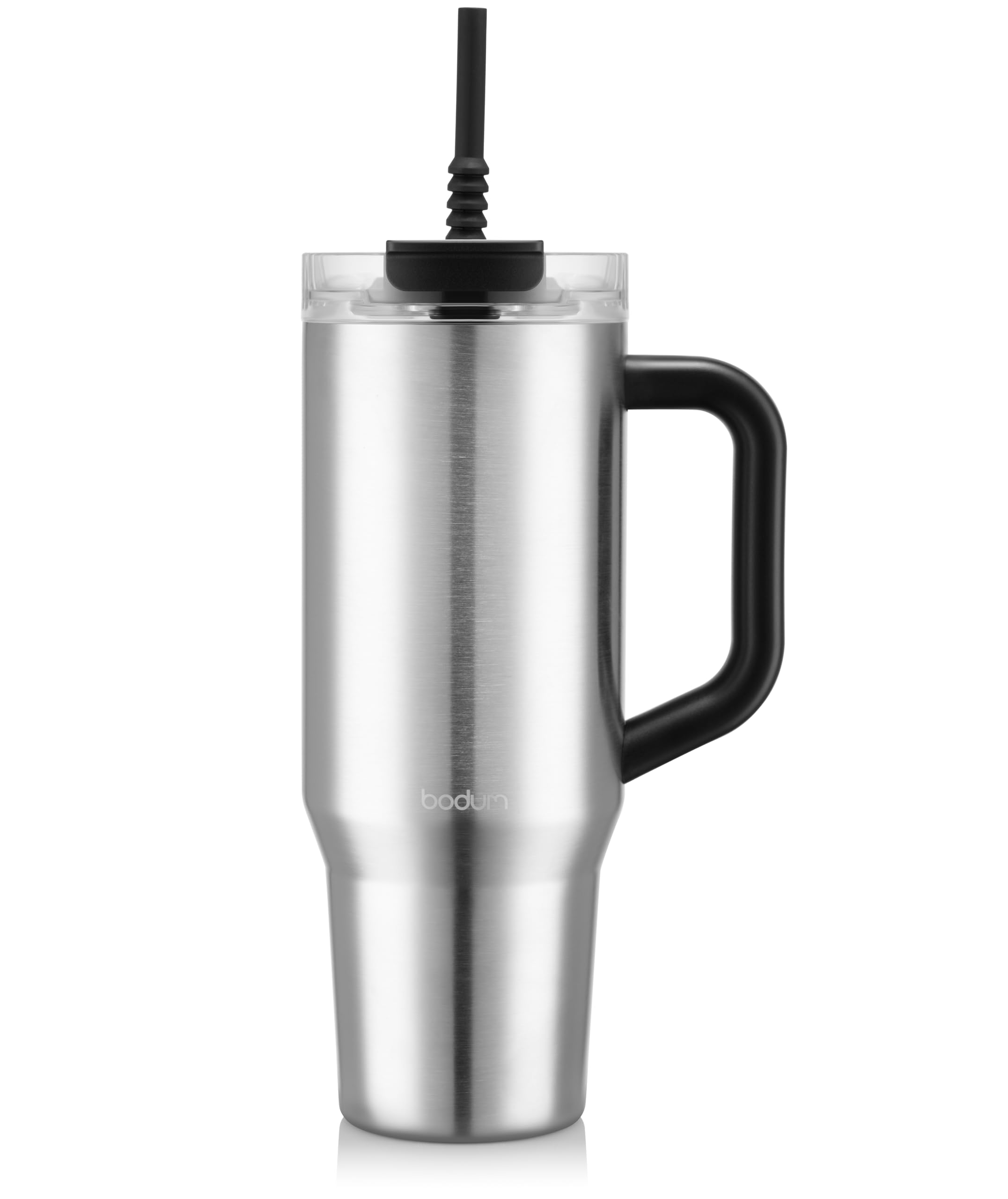 Bodum Sleek Silver Travel Mug Tumbler 1.2 L - Metal Water Bottle With Straw, Handle And Lid - Dishwasher Safe - For Cold Drinks And Warm Coffee
