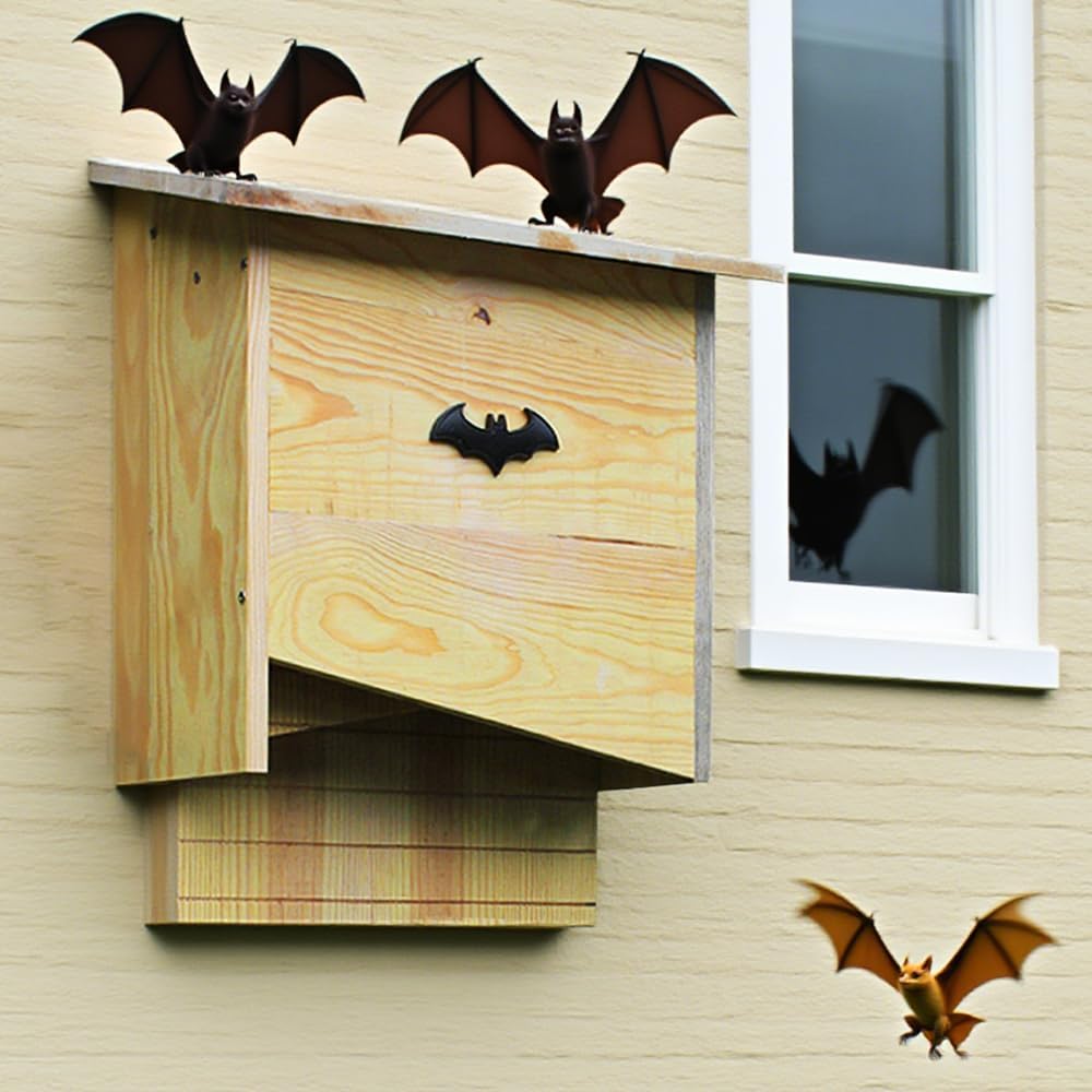 Large Solid Wood Bat House Box - Double Chamber Wildlife Habitat | Pre-Drilled Mounting Kit for Wall/Tree or Siding | Weather-Treated Backyard Design