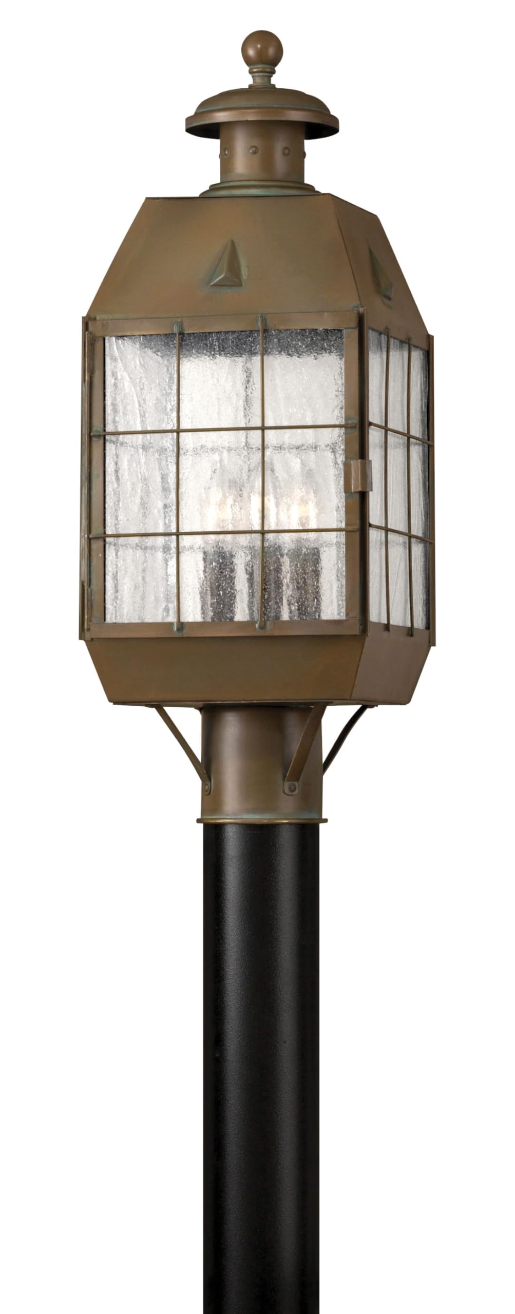 Hinkley Nantucket Collection Restoration Three Light Large Outdoor Post Top/Pier Mount, Aged Brass
