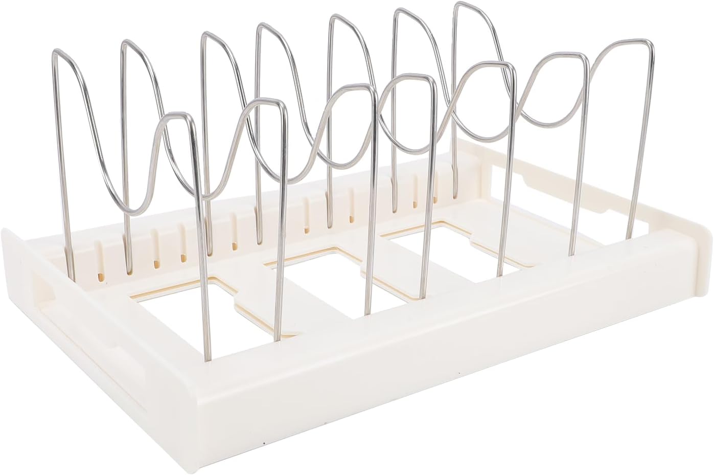 Irishom Pot and Pan Organizer Rack, Adjustable Kitchen Utensil Holder with Extendable Base, 7 Reinforced U Shape Arms, Kitchen Cabinet Countertop Space Saver