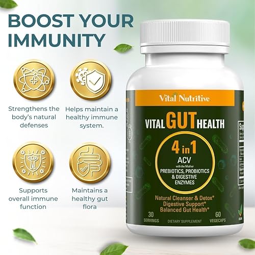 Miniatura 5 de Vital Gut Health Fórmula 4 en 1 con vinagre de sidra de manzana, prebióticos y probióticos, enzimas digestivas para un fuerte apoyo inmunitario y