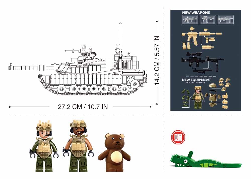 Sluban M1A2 Abrams MBT TUSK2S, Jeu de Construction Militaire, 988 Pièces, Échelle 1/35, 2 en 1, pour Enfants de 6 à 12 Ans