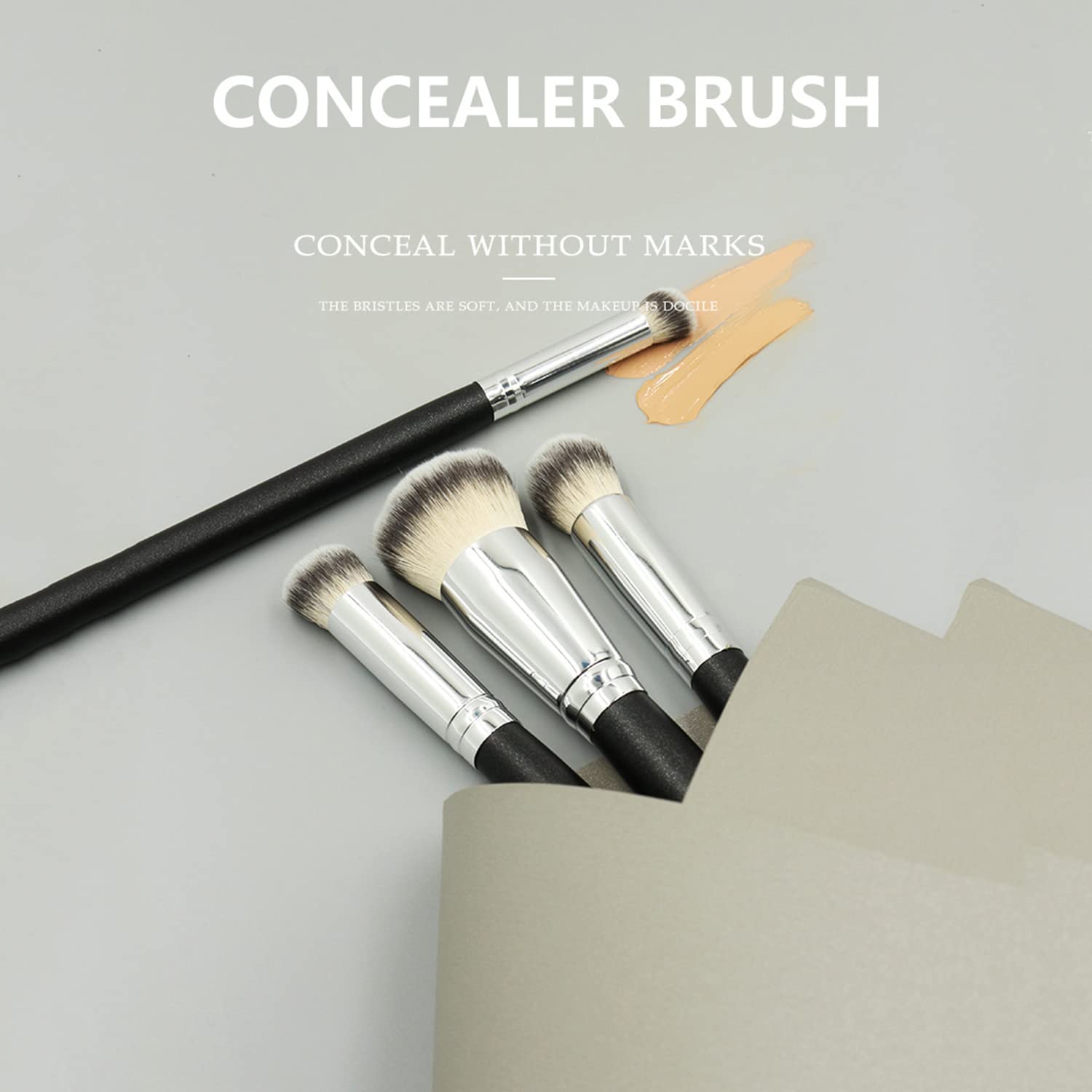 Ksvsonrvi Concealer Brush Set, 2 PCS Medium + Small Size Set Under Eye Angled Head Kabuki Nose Contour Brush for Concealing Blending Setting Buffing