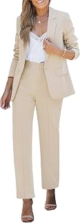 luvamia Women's 2 Piece Pantsuit Set - Dressy Business Casual Blazer & Straight Leg Pants for Office Workwear