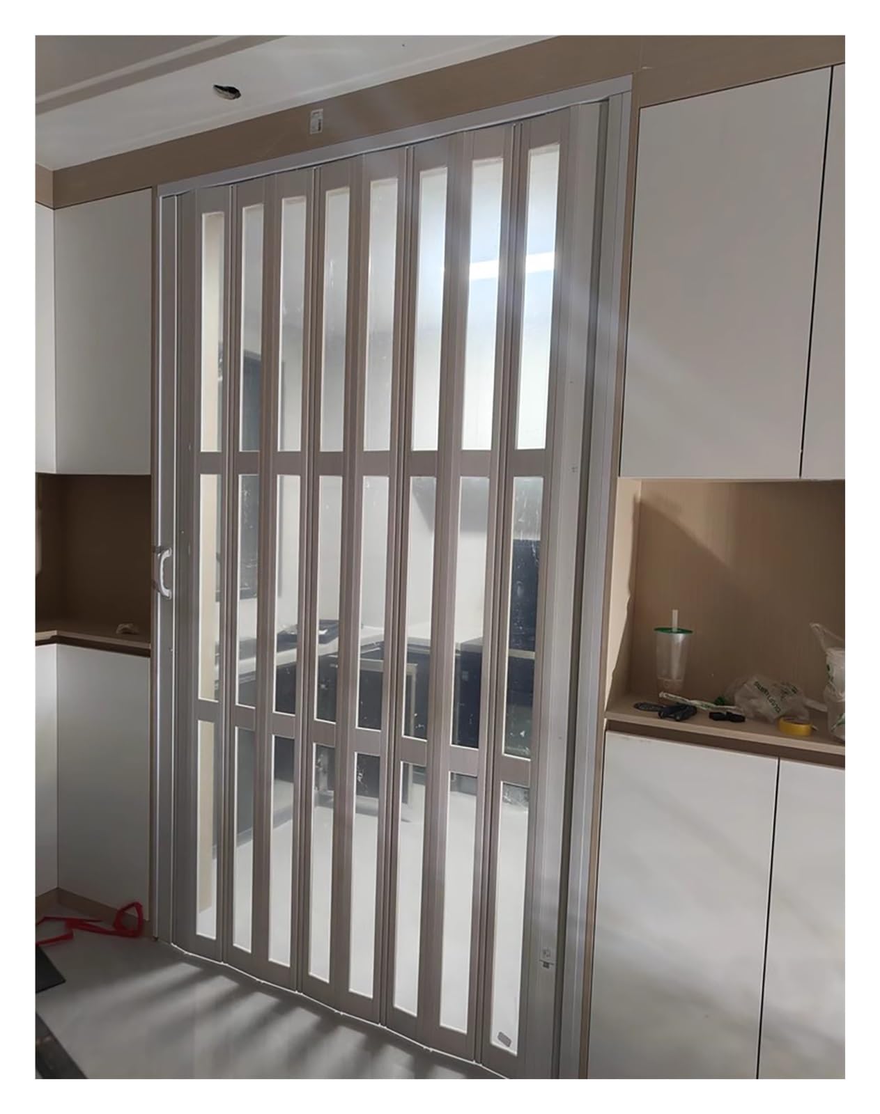 Innenfalttüren 196 cm lang, weiße PVC-Ziehharmonika-Türen für Küche/Wohnzimmer/Esszimmer, Falttüren, einzelne Akkordeontür, Raumteiler-Schiebetür (86 x 196 cm)