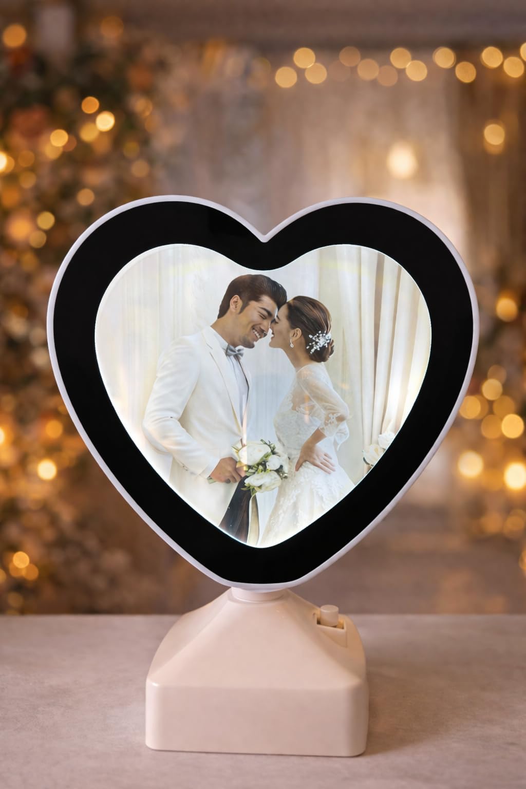 Magic Mirror Heart Shape LED Photo Frame | Small Size Magic Mirror Picture Frame with Lights | Romantic Couple Photo Frame | Anniversary Wedding Valentine Gift (Small, Heart)-image-2