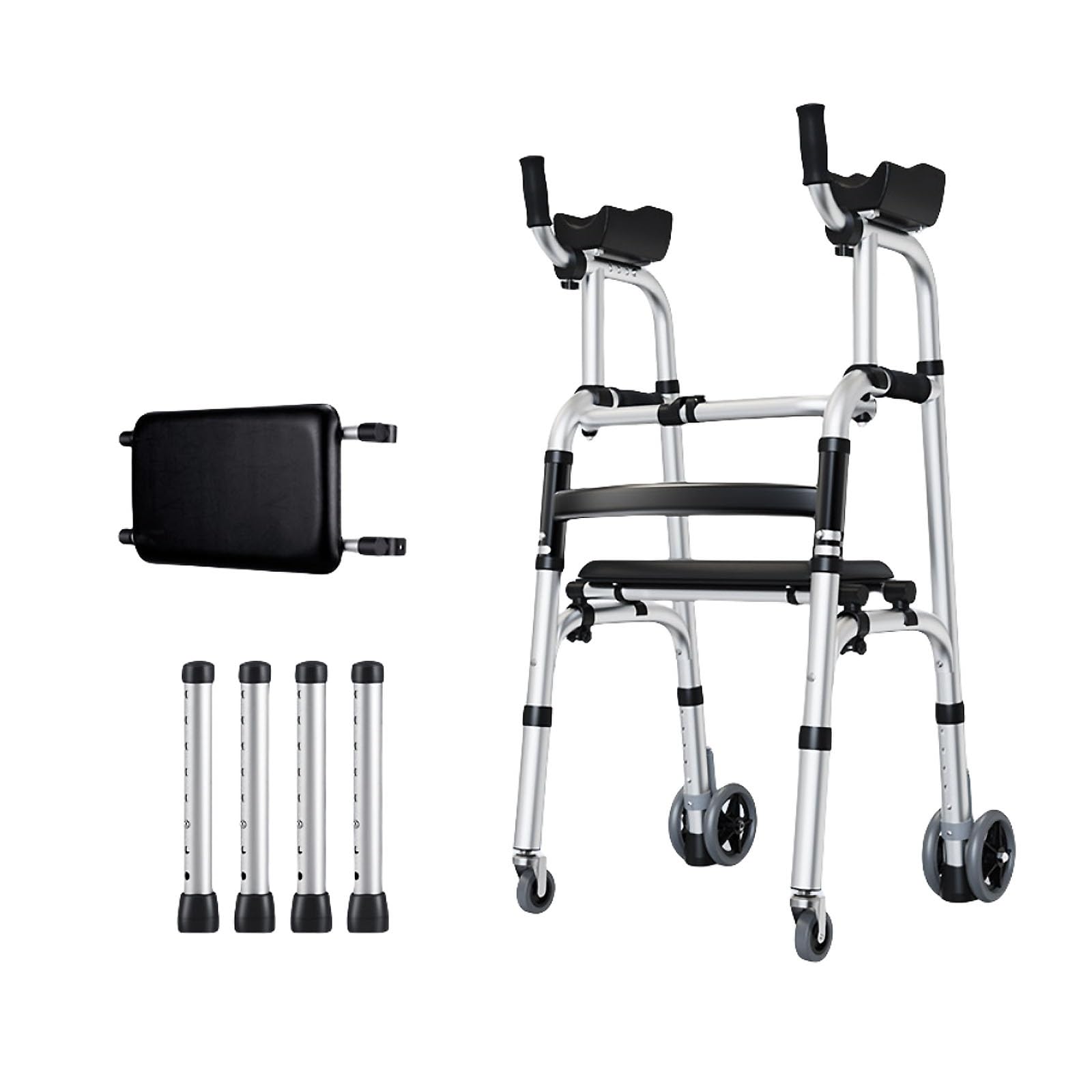 Andador de 4 Ruedas con Asiento y Frenos,Plegable,con Asiento y reposabrazos extraíbles,4 Ruedas,Altura Ajustable,Plegable,Apto for Personas Mayores y Personas con Movilidad Reducida