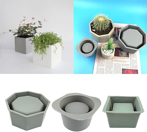 Miniatura 10 de appuivbt Molde de resina para macetas de silicona, molde de maceta suculenta moldes de cemento Molde de arcilla de hormigón, cuadradoredondooctágono