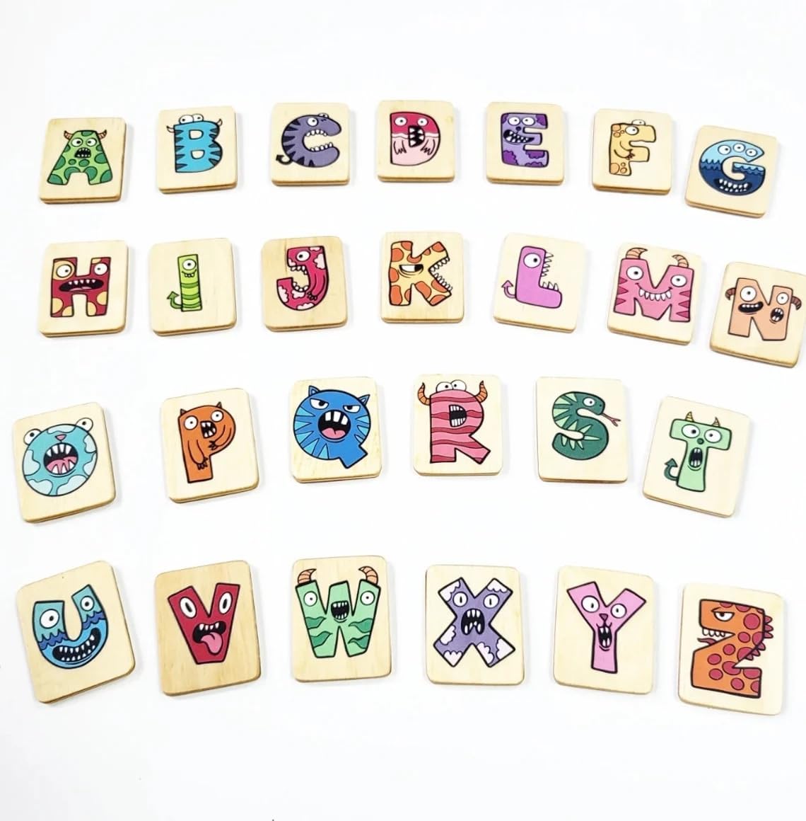 English Letters Flash Cards with Monsters+ Holder Uppercase Letters Cards Montessori Preschool Homeschool Birthday Gift for Kids Classroom (Cards with Holder)