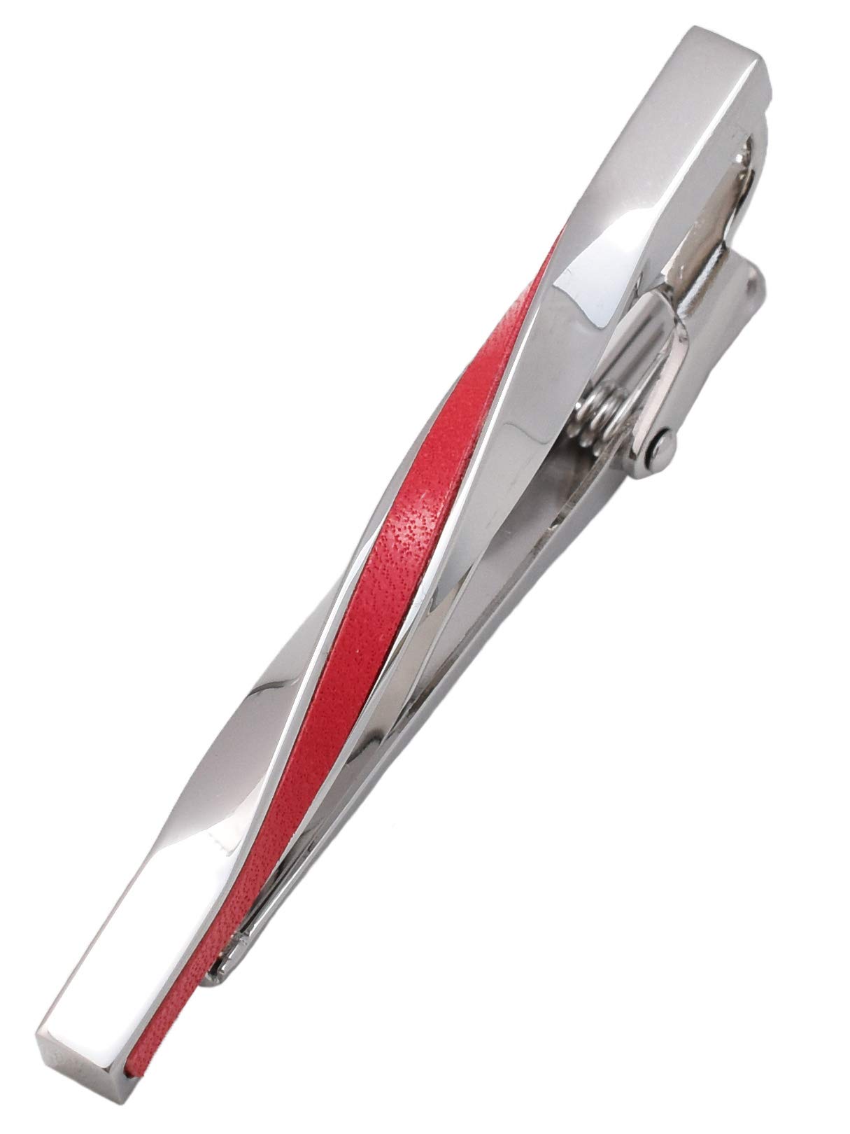Fermacravatta da uomo, in vera pelle, argento, Tps-078