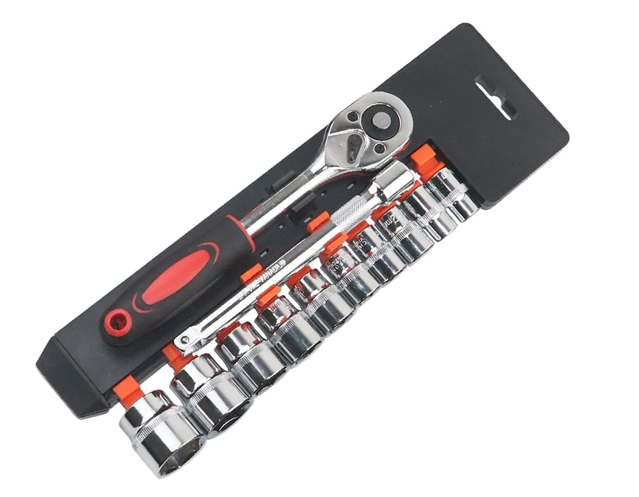 12 Piezas 3/8" Juego de Llaves de Vaso Juego Llaves Carraca 8-19mm Hexagonales Puntas Hexagonales y Alargador de 155mm Carraca Reversible de Cr-V con Enganche Rápido y Barra de Extensión