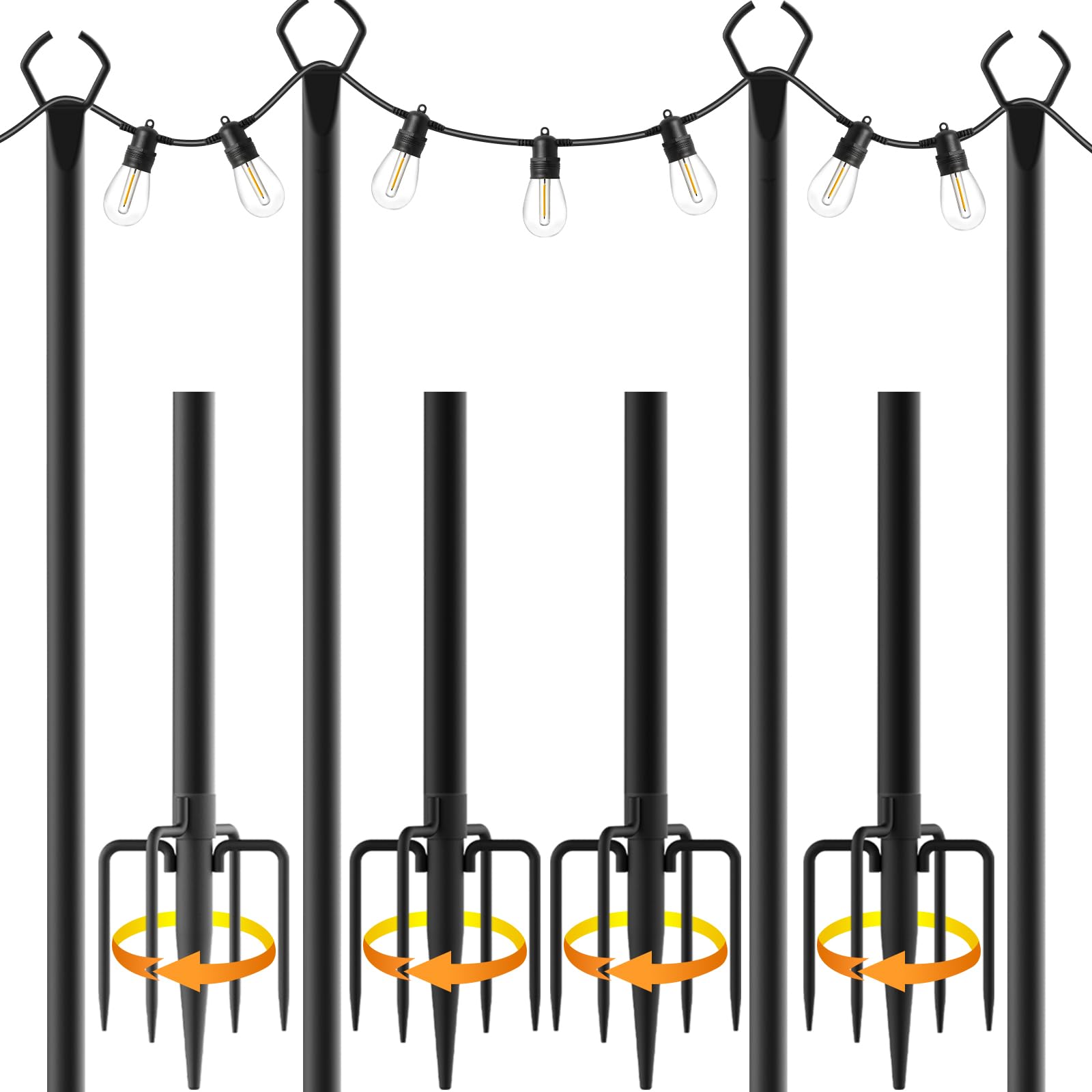 4 Pack String Light Poles,10 Ft Light Poles for Outside String Lights,Outdoor Lights Pole with Fork,Metal Poles Stand for Patio Deck Backyard