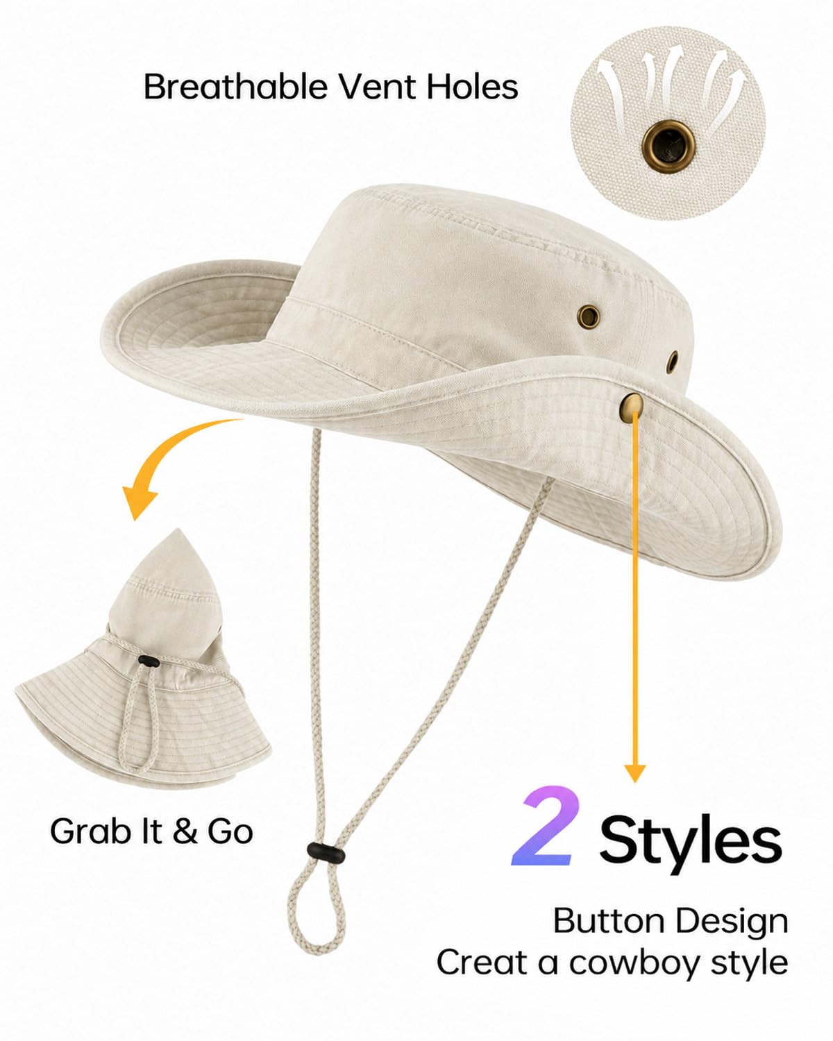Feng Shui， XL/XXL/3XL Sombreros para el Sol Hombres Sombreros de Cabeza Grande Sombrero de Safari Grande UPF50+ | Sombrero Boonie Bush para Senderismo al Aire Libre Escalada Pesca