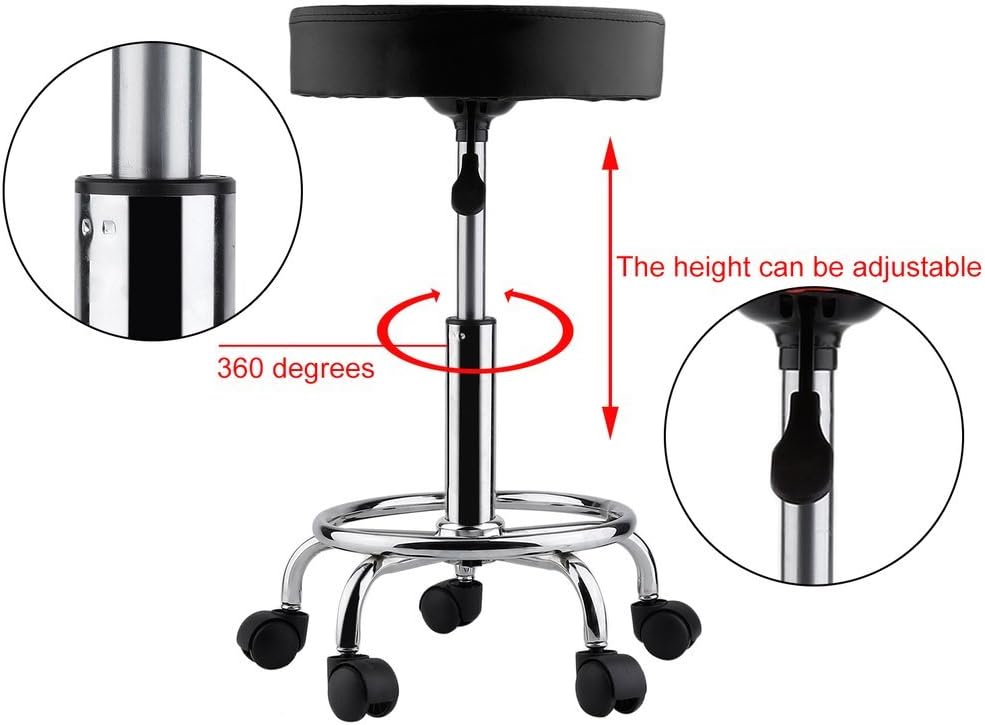 Beauty Salon Rolling Swivel Stool, Tattoo Massage Facial Spa Adjustable Backrest Beauty Stool Chair (Black 4)