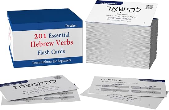 201 Basic Hebrew Verbs Flash Cards - Biblical Educational Jewish Language Learning Flashcards