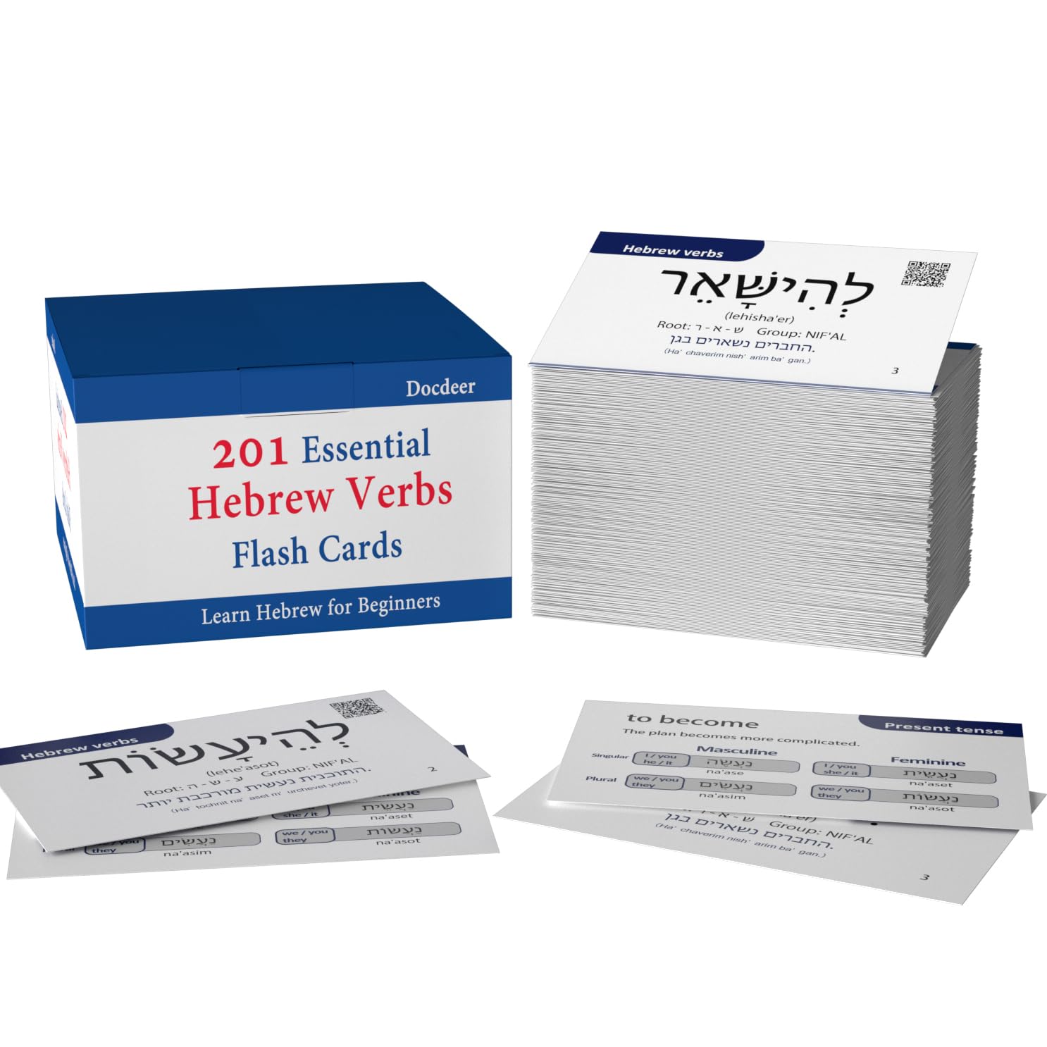201 Basic Hebrew Verbs Flash Cards - Biblical Educational Jewish Language Learning Flashcards