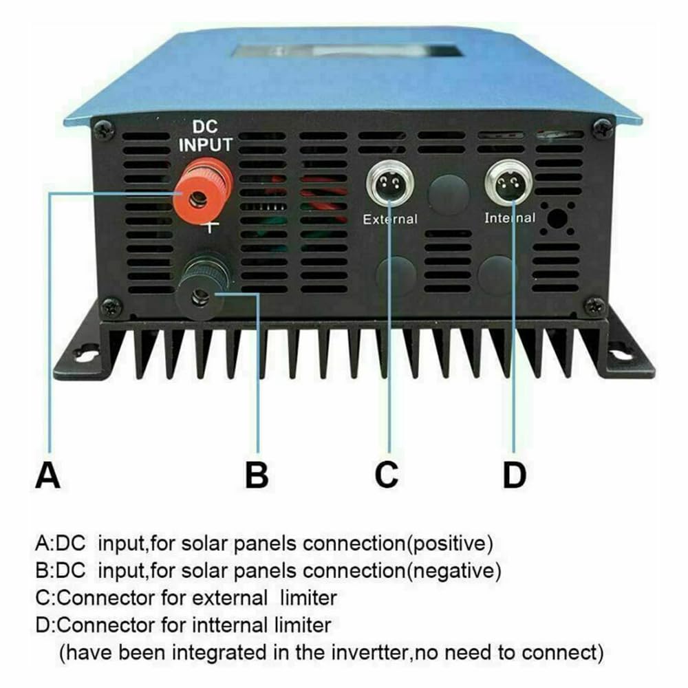 2000W Solar netzgekoppelter Wechselrichter mit Leistungsbegrenzer LCD-Display,Photovoltaik Grid Inverter mit WiFi,DC45V-90V Solareingang AC185-265V Ausgang,SUN-2000GTIL2-H