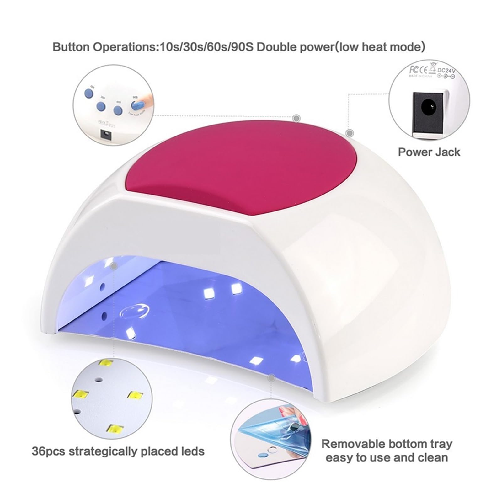 Lampada Unghie, Lampada UV for unghie a LED 48W Lampada for unghie Lampada UV SUN2 Asciugacapelli for gel UVLED Asciugacapelli Sensore a infrarossi con cuscinetto in silicone rosa Uso del salone per M