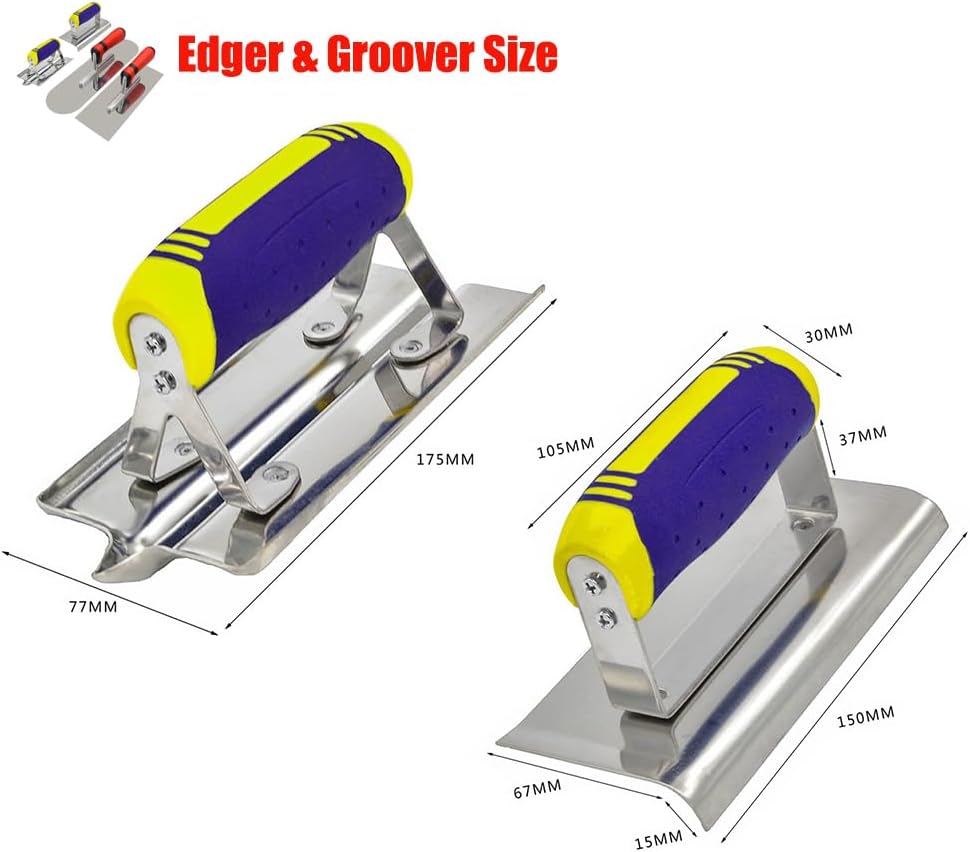 Concrete Tools Set Stainless Steel Flat Finishing Trowel and Pool Trowel Plus Concrete Edger and Groover Stucco Cement Kit Masonry Construction Hand kit
