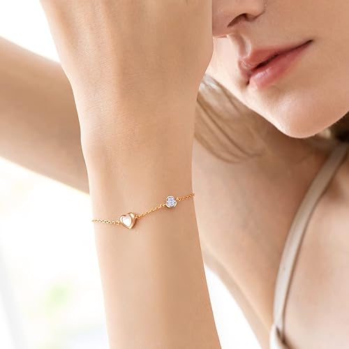 Miniatura 4 de CDE Pulsera de corazón de amor para mujer, plata de ley 925, piedra natal, pulsera de eslabones con circonita cúbica, aniversario, cumpleaños,