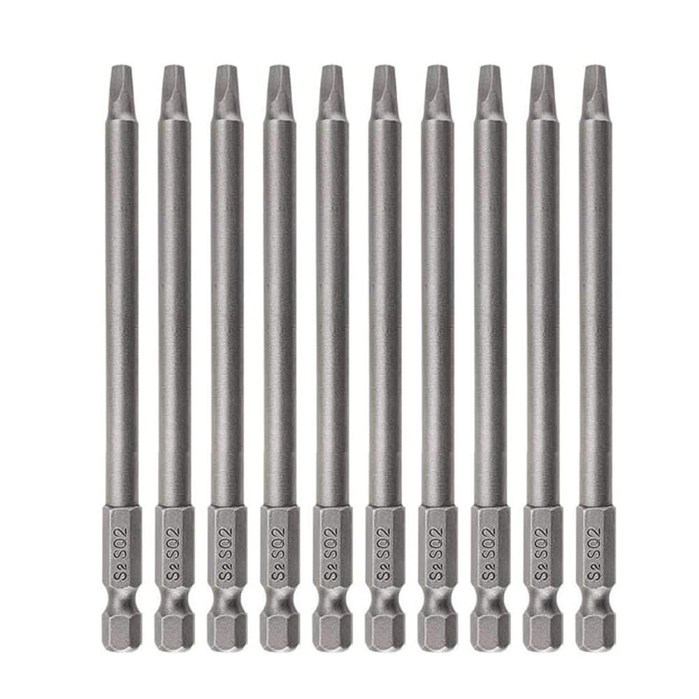 Saipe 10pcs SQ2 100mm Magnetic Square Drill Bit Set Hex