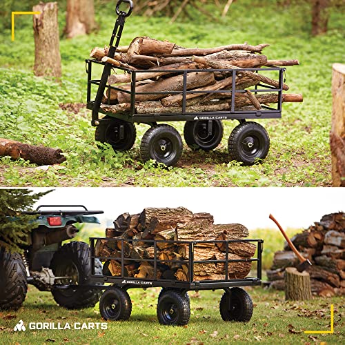 Gorilla Cart Gor1200-Com 9 Cubic Feet 1200 Pound Capacity Heavy Duty Durable Steel Utility Wagon Cart W/ 2 In 1 Towing Handle & Removable Sides, Black #TOP6