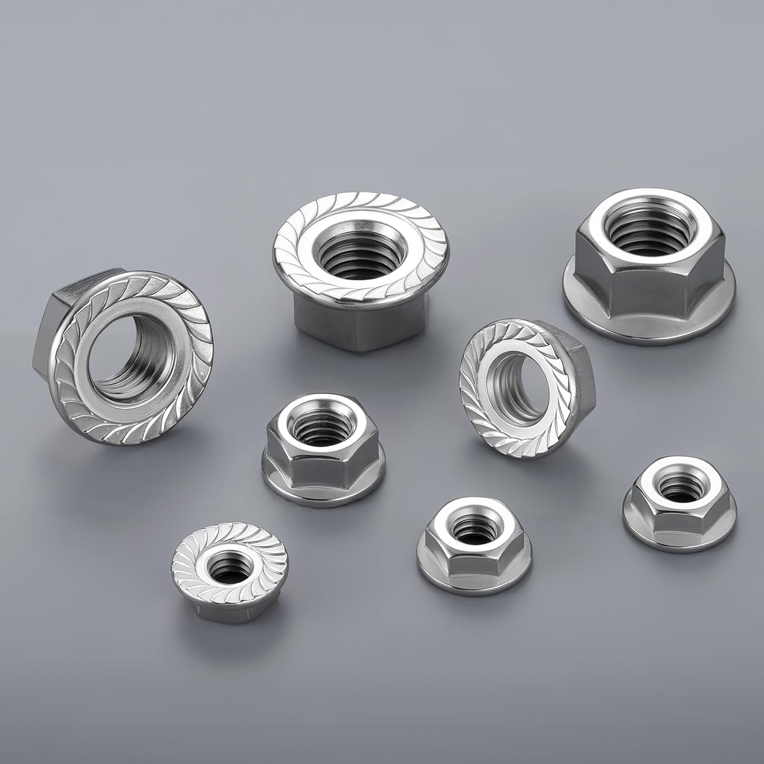 M10 Flange Nuts 32Pcs, Metric M10-1.5mm Serrated Flange Hex Nuts 304 Stainless Steel 18-8, Bright Plain Finish