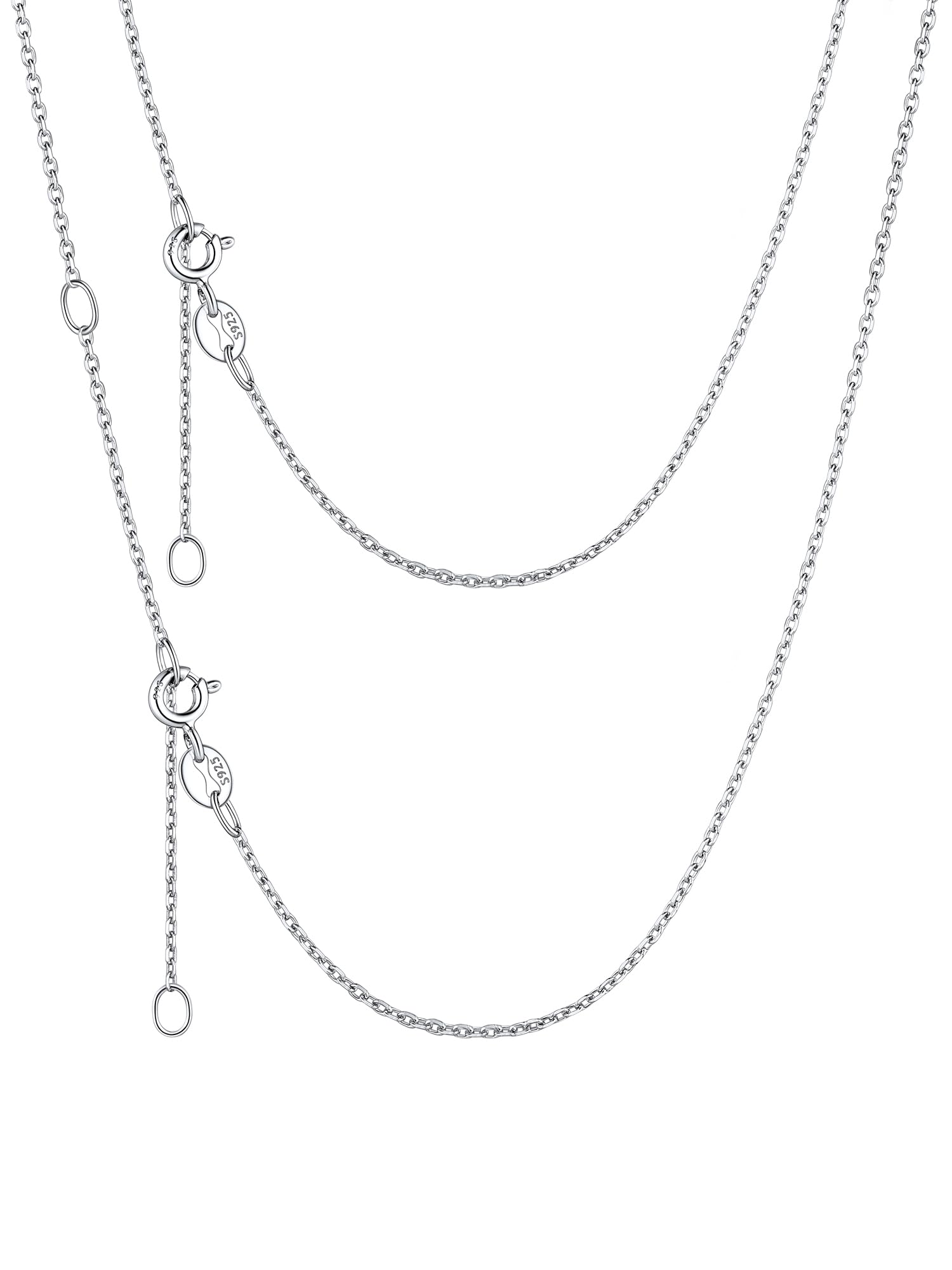 ChicSilver 2PC Cadenas Finas Mujer Plata de Ley 925 1.1mm 40cm 45cm Collar Minimalista