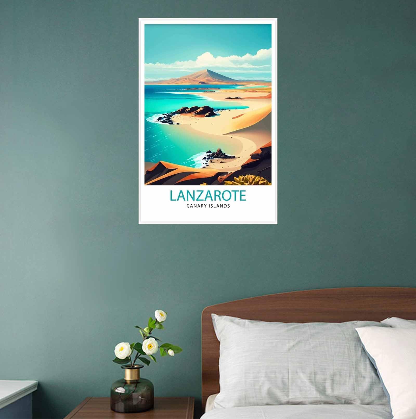 Affiche Voyage Vintage Lanzarote Espagne - Impression Sur Toile 30 X 45 Cm - Décoration Murale Salon, Bureau, Chambre