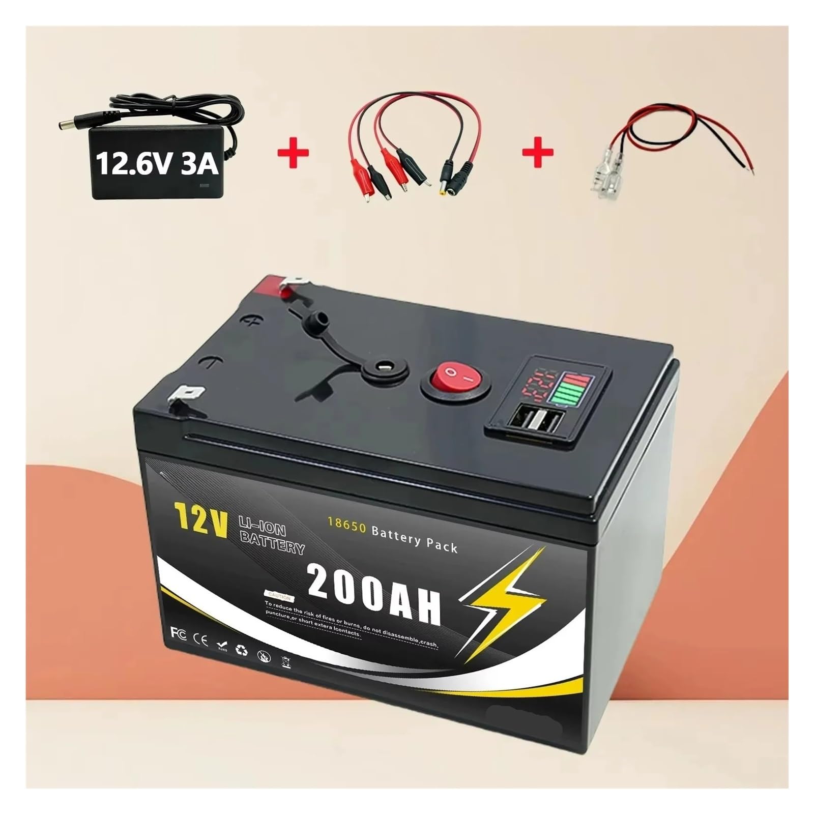 Batteria a ciclo profondo Batteria al litio 12V 200Ah LiFePO4 4000+ cicli | Profondo BMS incorporato,(12v 200Ah)