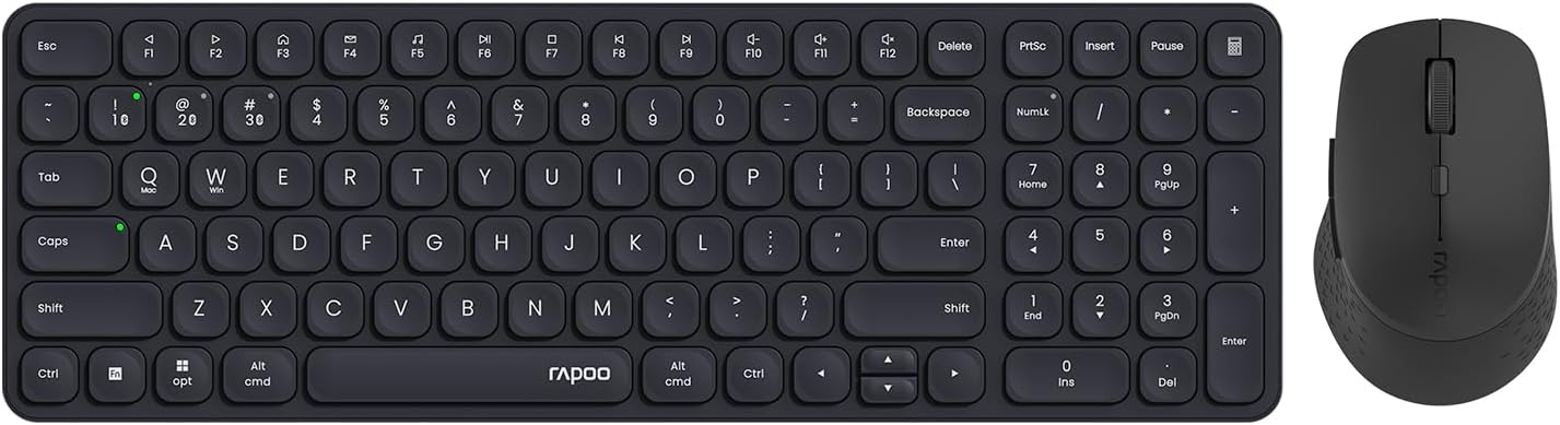Rapoo 9360M Wireless Keyboard and Mouse Combo, Blade-Series E9310M 99-Key Ultra-Thin Keyboard and M300G Silent Mouse, Support 4 Devices, Quiet, Compact, Battery Powered, for Windows/Mac/Linux/Chrome