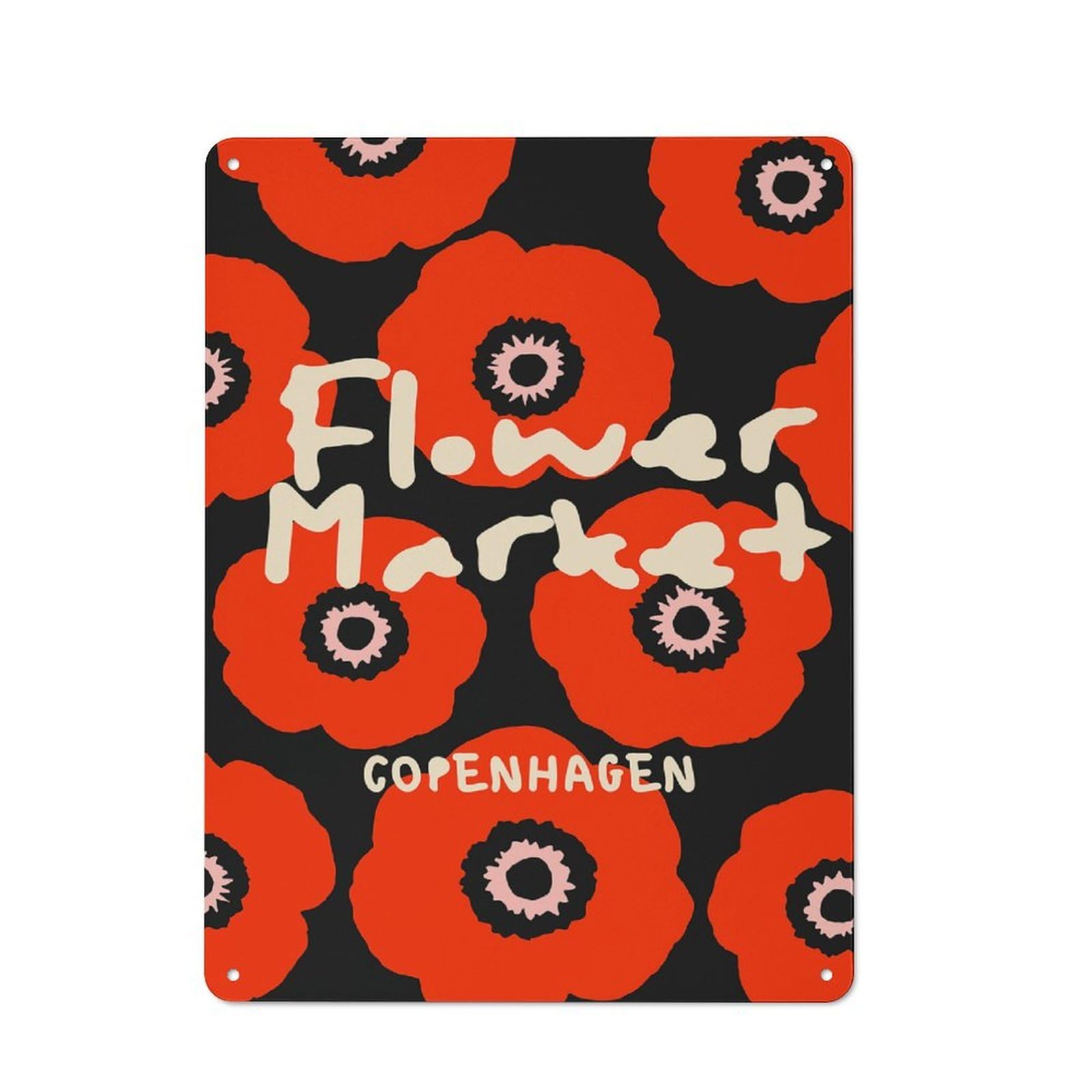 Junmoney Style-9 Flower Market Copenhagen Floral Art Retro Metal Wall Decor 40X30cm, Vintage Metal Sign For Cafe, Pub, Workshop Or Home Bar