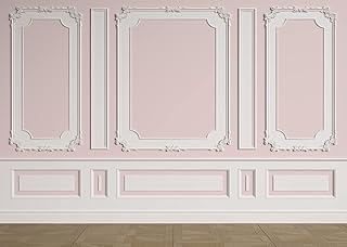 8x6ft Fabric Vintage Room Backdrop Classic Interior Pink White Wall Background European Frame Castle House Empty Living Room Wallpaper Birthday Wedding Party Decor Kids Adults Photo Props