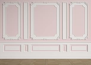 BELECO 7x5ft Fabric Vintage Room Backdrop Classic Interior Pink White Wall Background European Frame Castle House Empty Living Room Wallpaper Birthday Wedding Party Decor Kids Adults Photo Props