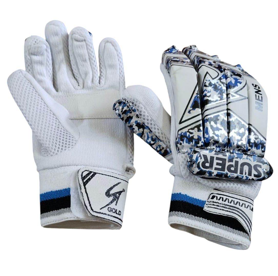 NE NEPTUNE Cricket Club Youth Super Batting Gloves Right Handed Lightweight- PVC Material,White Leather,Cotton Palm Best for Beginners- Moulded Fiber Shells with High Density Foam (M)-picture-13