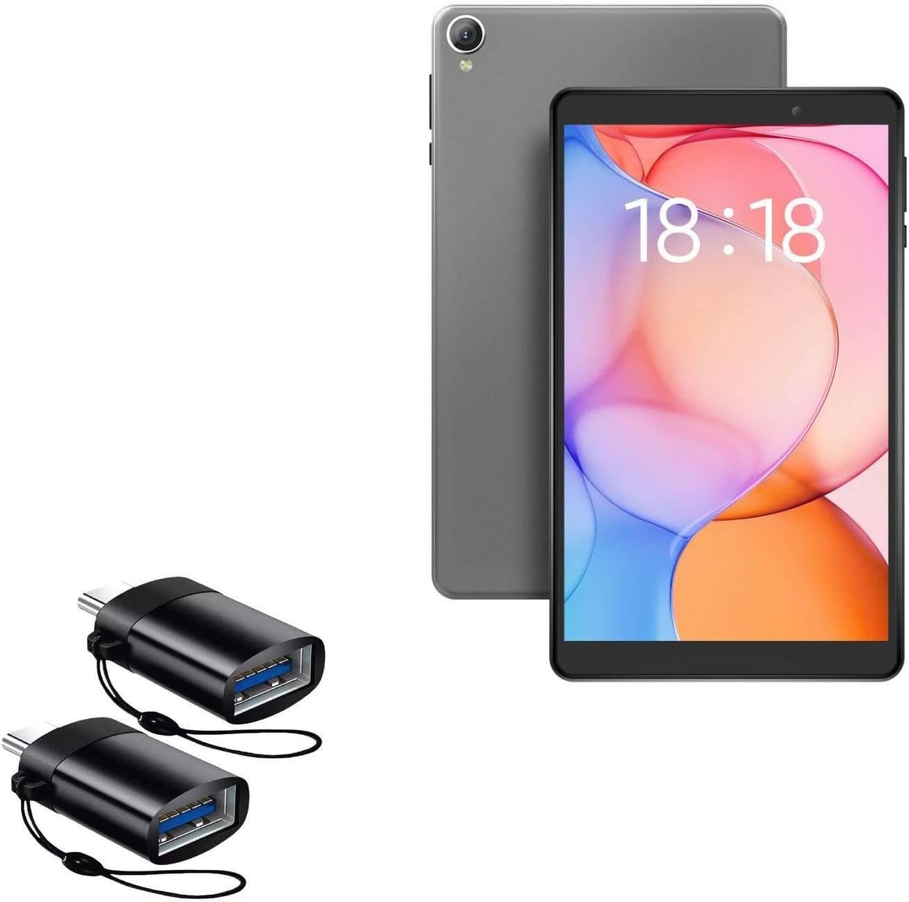 BoxWave Cable Compatible with N-one NPad Mini - USB-C to A PortChanger (2-Pack), USB Type-C OTG USB Portable Keychain - Slate Black